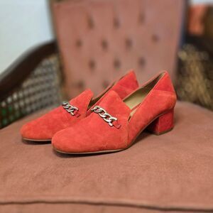 Franco Sarto Red Suede Loafers with Silver Chain